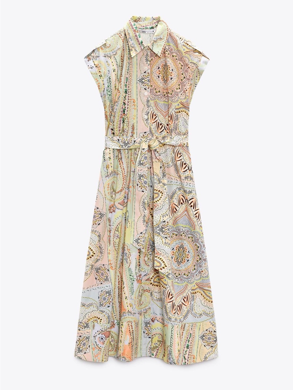 Zara Sleeveless Paisley Shirt Dress in Pastel Mix